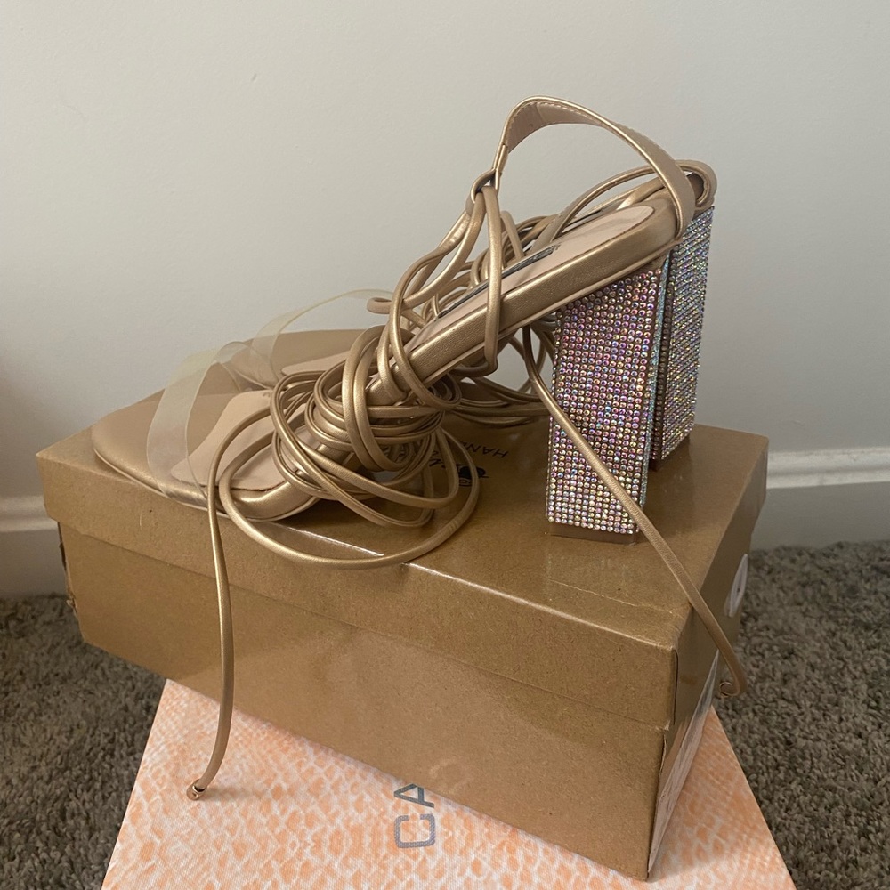 Gold Strappy Block Heel